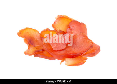 Huhn ruckartig auf weißem Hintergrund. Stück trockenes Fleisch. Close-up. Freistellungspfaden. Stockfoto