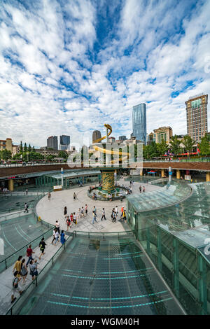 Tianfu Platz, das Symbol von Chengdu, liegt im Stadtzentrum. Die größte Stadt im Südwesten Chinas. Stockfoto