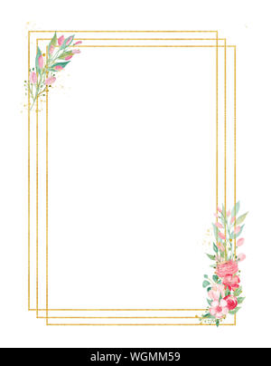 Orchid Zweig aquarell Hand gezeichnet Raster frame Vorlage. Blühende Blumen Grußkarte Dekor. Magnolia Zweig, Sommer Pflanze auf Draht mit Copyspace. W Stockfoto