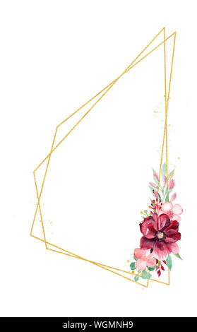 Blumen Zweig aquarell Hand gezeichnet Raster frame Vorlage. Blühende orchidee Grußkarte Dekor. Blüten und Blätter auf Draht mit Copyspace. Hochzeit inv Stockfoto