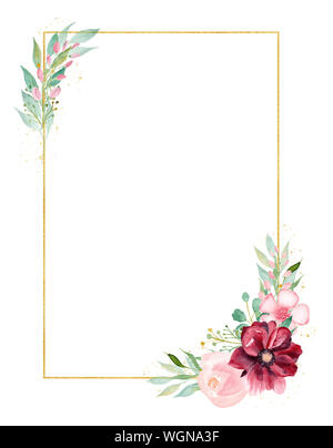 Orchid Zweig aquarell Hand gezeichnet Raster frame Vorlage. Blühende Blumen Grußkarte Dekor. Magnolia Zweig, Sommer Pflanze auf Draht mit Copyspace. W Stockfoto