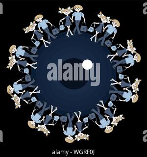 Vector Illustration zum Thema - Zurück in die Schule. Wissen bildet. Auge, alles sehenden Auges. Big Brother paßt Sie auf. Videoüberwachung in der Schule und zu Hause. Stock Vektor