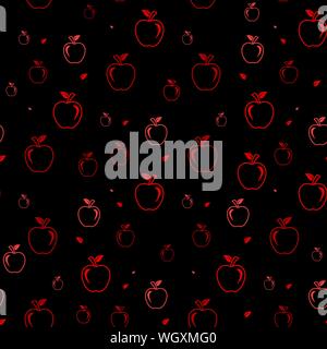 Apple Symbol nahtlose Muster auf schwarzen Hintergrund, Obst, Lebensmittel Symbol Vector Art Illustration Stock Vektor