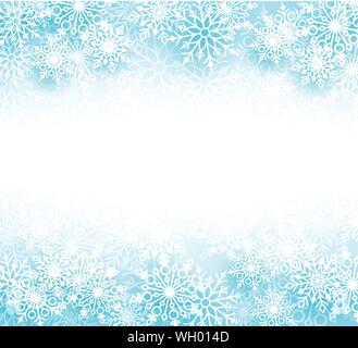Schnee Winter vector Hintergrund mit unterschiedlichen Formen von Schneeflocken Elemente und leeren weißen Raum für Text auf einem weißen Hintergrund. Vector Illustration. Stock Vektor