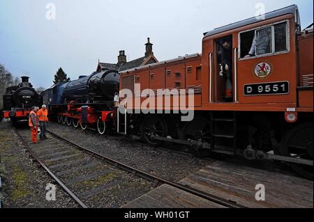 Personal Rangierlokomotiven einschließlich longmoor militärischen Eisenbahn 2-10-0" Gordon' an Highley, Severn Valley Railway, Shropshire Stockfoto