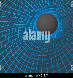 Digitale Visualisierung Schwarzes Loch. Physik - unregelmäßige schwarze Loch Phänomen. Singularität und Event Horizon - warp Raum und Zeit. Vector Illustration Stock Vektor