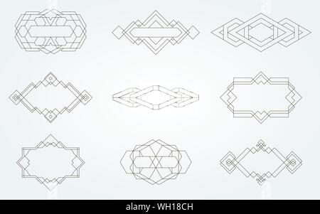 Der Vektor trendy geometrischen Symbole. Set geometrische Schilder, Etiketten und Frames. Line Design Elemente, Vector Illustration. Trendy hipster Logos. Stock Vektor