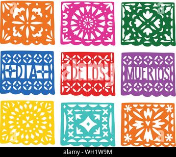 Der handgefertigte bunte Papier schneiden Partei bunting Flags für Dia de los Muertos, mexikanischen Tag der Toten Urlaub. Halloween Konzept. Isolierte Vektor Stock Vektor
