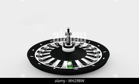 Schwarze und Weiße Roulette Rad isoliert auf dem weißen Hintergrund - 3D-Darstellung Stockfoto