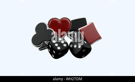 Ace-Symbole mit Würfel. Casino Konzept, auf den weißen Hintergrund - 3D-Illustration isoliert Stockfoto