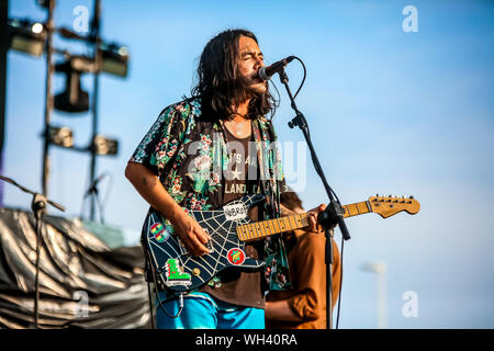 Die amerikanische Punk Rock Band Fidlar eröffnet das Konzert von Billie Eilish und 21 Piloten am 31. August in Milano Felsen 2019. Die tatsächlichen Mitglieder der Band sind Zac Carper, Brandon Schwartzel, Elvis Kuehn, Max Kühn. (Foto von Luigi Rizzo/Pacific Press) Stockfoto