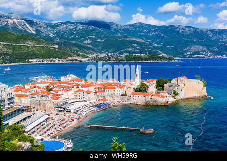 Budva, Montenegro. Blick der alten Stadt. Stockfoto