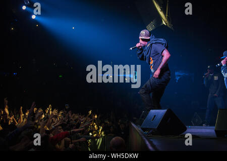 Moskau-13 NOVEMBER 2015: Rap Konzert der Hip Hop Band Wu-Tang Clan. Clifford Smith aka Method Man live auf der Bühne in Space Night Club Stockfoto