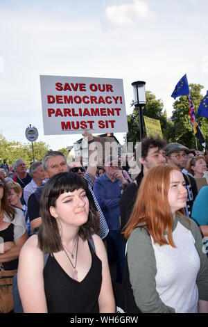 Protest außerhalb der City Hall, Norwich, folgenden PM Boris Johnson die Entscheidung des Parlaments im September auszusetzen. Norfolk, UK, 29. August 2019 Stockfoto