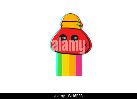 Cute Charakter tragen wolle Hut mit Rainbow und Split Farbe glitch Wirkung. Charakter graffiti Style Stockfoto