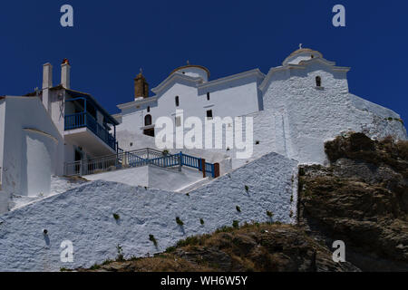 Schönen Kloster Panagitsa von Pyrgos (Jungfrau Maria der Turm) in Skopelos, Griechenland Stockfoto