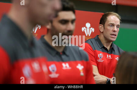 Cardiff, Großbritannien. 02 Sep, 2019. Wales Rugby Spieler und Kapitän, Alun Wyn Jones. Wales 2019 Rugby WM-Kader Media Access Session im Vale Resort Hensol, in der Nähe von Cardiff, South Wales am Montag, den 2. September 2019. Die 31 Mann Wales Kader und Mannschaft der Beamten wird in Kürze für den Rugby World Cup 2019 in Japan stattfindet, beginnen noch in diesem Monat. pic von Andrew Obstgarten/Alamy leben Nachrichten Stockfoto