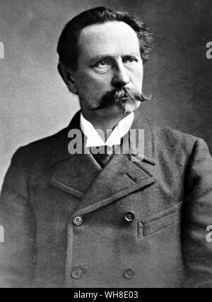 Carl Benz (1844-1929). Deutsche Automobil Ingenieur, der ersten Benzin angetriebenen Motor der Welt Fahrzeug von Gebäude das erste Auto von einem Verbrennungsmotor angetrieben im Jahre 1885 produziert. Stockfoto