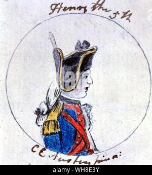 Henry V, (1387-1422), König von England (1413-1422), Sohn von Heinrich IV. von Maria de Bohun. Aquarell Skizzen von Cassandra Austen: Einer von Sechs Skizzen für Jane Austen's Geschichte von England, 1790. Cassandra Austen, war die ältere Schwester von Jane Austen (1775-1817), mit dem Sie war sehr nah.. . Stockfoto