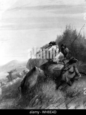 Jagd Elch unter den schwarzen Hügeln, Alfred Jacob Miller (amerikanische Künstler), (1810-1874). Stockfoto