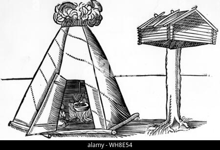 Ein Lapp Zelt von Johann Scheffer's (1621-1679) Lapponia 1673. Die Geschichte der Sami, Lapponia (1673) populär wurde, um Europa, wurde aber nicht ins Schwedische übersetzt (Lappland) bis 1956. . Stockfoto