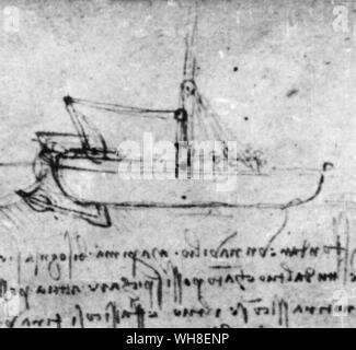 Sollte es vorkommen, dass der Kampf war am Meer Ich habe Pläne für viele Motoren". Das Schiff hat eine durchlöcherte Mechanismus unter dem Wasser verborgen sind. Leonardo da Vinci (1452-1519) war ein italienischer Renaissance Architekt, Musiker, Anatom, Erfinder, Ingenieur, Bildhauer, Geometer und Maler. . . Stockfoto