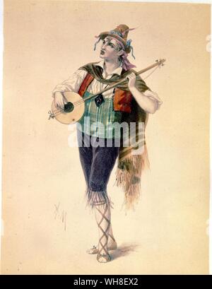 Der Schauspieler Dupuis als Piquillo in Offenbachs Operette La Périchole (périchole) 1868. Kostüme des Theater (Kostüme der Theater) 1860. Jacques Offenbach (1819-1880) war ein deutscher, französischer Komponist und Cellist. Er war einer der Begründer der Operette Form, ein Vorläufer des modernen musikalische Komödie. Stockfoto