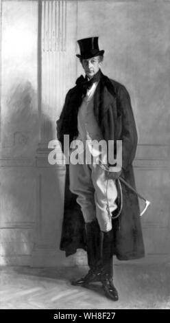 Lord Ribblesdale, 1902, von John Singer Sargent (1856-1925). Die Edwardians von J B Priestley, Seite 256.. Das Portrait von Thomas Lister, 4. Baron Ribblesdale, kam der Edwardianischen Aristokrat: ein Sportler, Soldat, höfling und Grundbesitzer zu verkörpern. Sargent porträtiert ihn als Warnung und aufrecht, ein Mann mit einer starken körperlichen Präsenz, makellos gekleidet, sondern mit einem Ausdruck, der vorschlägt, kann er von Zeit zu Zeit hartnäckige wurden. Stockfoto