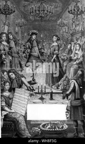 König Ludwig XIV. von Frankreich, der Sonnenkönig, (1638-1715), regierte 1643-1715. Bal a la Francoise, Französisch Ball. . . Stockfoto