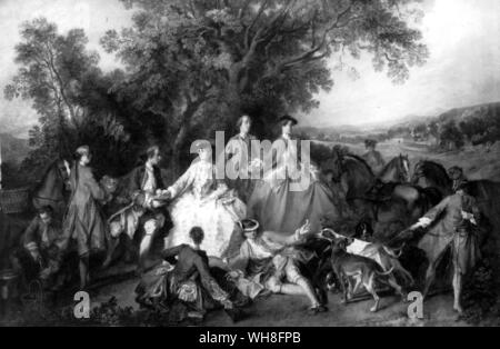 Das Picknick nach der Jagd, wahrscheinlich c 1740, von Nicolas Lancret, französischer Künstler, (1690-1743). . Stockfoto