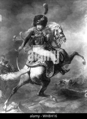 Pferde in der Kriegsführung: Ein Offizier der Kaisergarde zu Pferd 1812 von Theodore Gericault (1791-1824). Enzyklopädie des Pferdes Seite 330.. . . . . Stockfoto