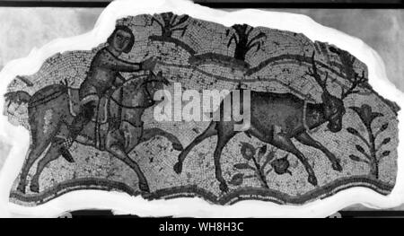 Hirsch Jagd und Buck Jagd. Mosaik Szene aus Karthago, 500 AD. Von Enzyklopädie des Pferdes Seite 301. Stockfoto