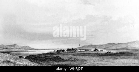 Berkeley Sound, Falkland Inseln, eine "hügelige Land, mit einer desolaten und elenden Aspekt...' von Darwin und der Beagle von Alan Moorhead, Seite 143. Stockfoto