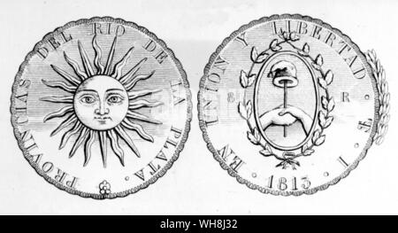 Pesos von Buenos Aires - 1813. Von Darwin und der Beagle von Alan Moorhead, Seite 136. Stockfoto