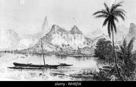 Ein Blick auf Tahiti in der Nähe von Matavai, von Conrad Martens (1801-1878), englischer Künstler in Australien von 1835, die Augustus Earle als offizieller Künstler der Beagle ersetzt. Darwin und der Beagle von Alan Moorhead, Seite 216. Stockfoto