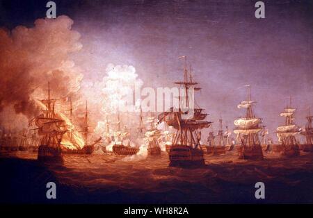 Detail aus dem Ende der Aktion in der Schlacht auf dem Nil. Gemälde von Henry Whitcomb Stockfoto