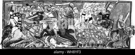 Der sterbende König Arthur vom Warenkorb aus der Schlacht von Camlann getragen nach Tötung Mordred Stockfoto