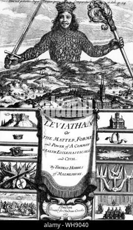 Leviathan oder die Materie, Form und die Kraft einer Common-Wealth kirchlichen und zivilen von Thomas Hobbes von Malmesbury - für Andrew Croore an der grüne Drache, der in der St. Pauls Kirche gedruckt - Hof im Jahre 1651 Stockfoto