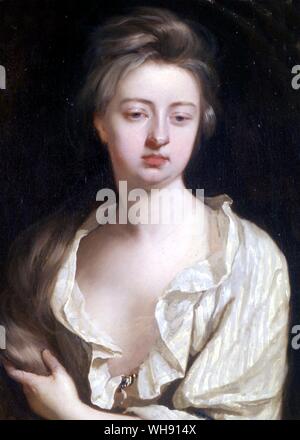 ... Seine unglückliche Frau...'. Sarah Marlborough, nachdem Sie Ihre langen Haare in einem Anfall von der 'Spleen' geschnitten hatte. Sie hält die abgetrennten tresses in ihrer Hand. Gemälde von Sir Godfrey Kneller Stockfoto