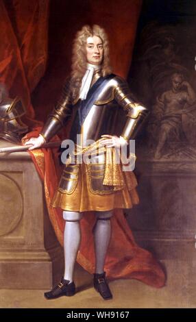 'Marlborough hat so viel gelitten, dass er sich selbst nicht mehr sieht." Marlborough im Jahre 1712, nach seiner Entlassung. Gemälde von Sir Godfrey Kneller Stockfoto