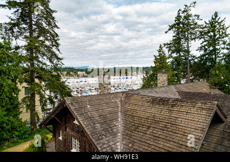 Ein Blick auf Van Isle Marina in Sidney BC von Miraloma On The Cove. Stockfoto