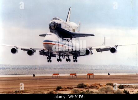 Space-Shuttles. Shuttle Columbia auf dem Träger. Test Flight 1979.. Stockfoto