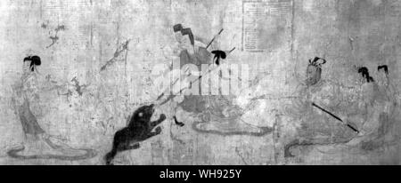 Chinesisch, Ermahnung des Instructress im Palast (Detail aus den Blättern des Ku K'ai Chih) 364-405 AD. Farbe auf Seide, 9,5x 137 Zoll (24,5 x 348 cm). Stockfoto