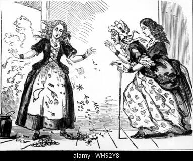 Diamanten und Kröten. die Peinlichkeit in Blumen und Schmuck aus dem Mund fallen. Abbildung von einem Penny Bilderbuch, C. 1865.. Stockfoto