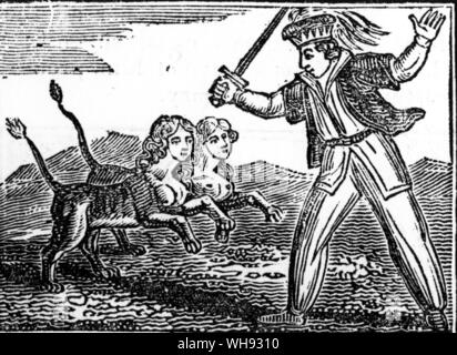 Holzschnitt aus einen Penny edition chapbook, die Geschichte des Gelben Zwerg, in Glasgow im Jahre 1852 gedruckt. Stockfoto