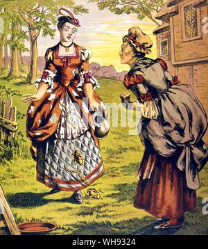 Diamanten und Kröten. ', Kam es aus ihrem Mund zwei Schlangen und zwei kröten". Farbe holzstich von Kronheim, nach dem Aquarell Zeichnung von Kate Greenaway, von Tante Louisa's London Spielzeug Buch Diamanten und Kröten, c 1869. Dies ist eines der ersten Bücher, dass Kate Greenaway bekannt ist dargestellt zu haben. Stockfoto