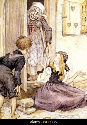 Hänsel und Gretel. Frontispiz von Arthur Rackman aus Märchen der Brüder Grimm, 1900.. Stockfoto