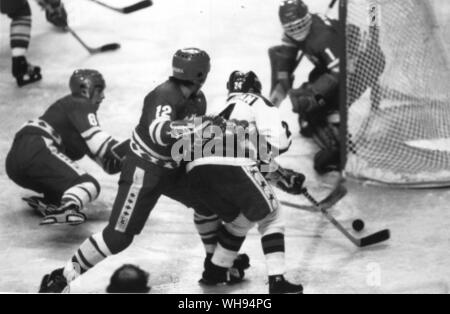 1980 Winter Olympics - Lake Placid, USA. Eishockey - USA vs UDSSR. Der Ice Hockey Match, dass die USA auf dem Weg zum Gewinn der Goldmedaille. 22. Februar 1980 Stockfoto