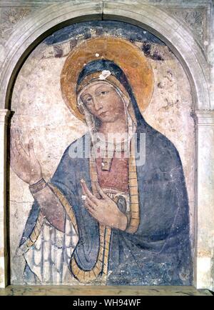 Die Wack Madonna ein Fresko von Lippo Memmi 1486 aus der alten Basilika in der Krypta von St. Peter Stockfoto