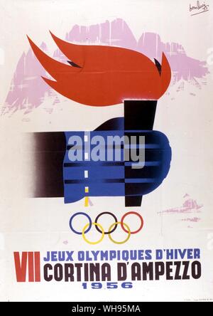 Kunst Themen: Ephemera/Olympischen Poster, Winter 1956 in Cortina. Stockfoto